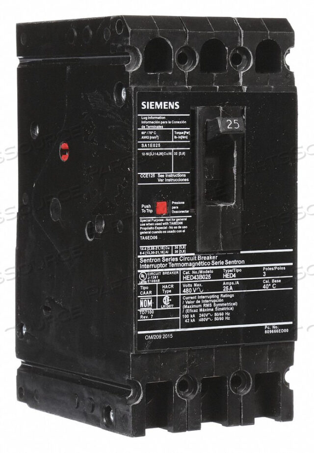 OEM#: HED43B025CIRCUIT BREAKER 25A 3P 480VAC HED4 by Siemens