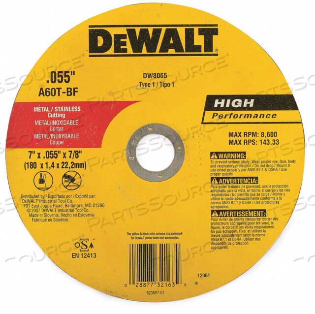 METAL & STAINLESS CUTTING WHEEL 7 DIA..045 THICK ALUMINUM OXIDE