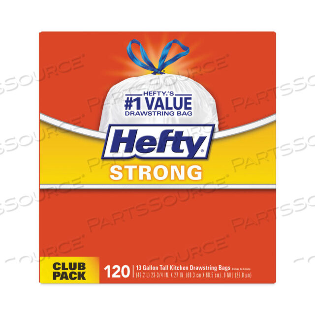 OEM#: E84562STRONG TALL KITCHEN DRAWSTRING BAGS, 13 GAL, 0.9 MIL, 24 X 27.75, WHITE, 120/BOX by Hefty