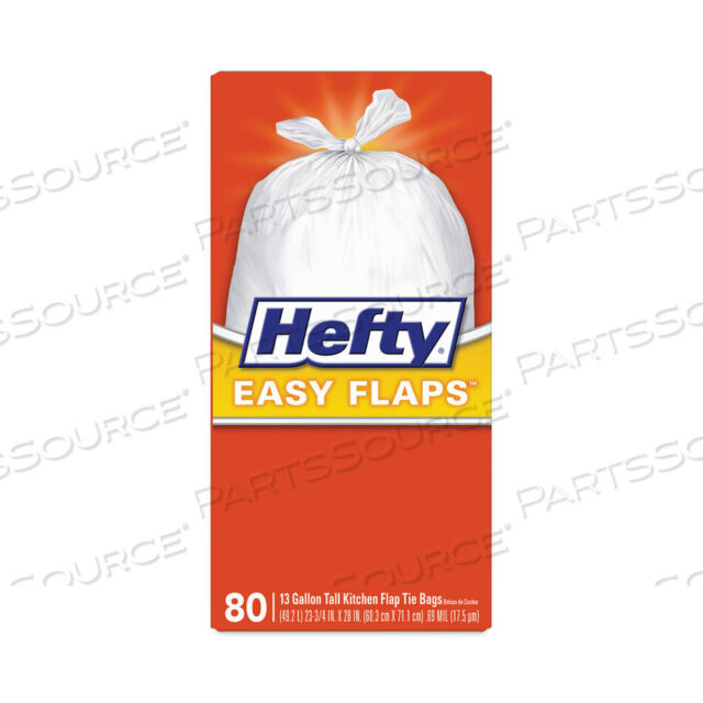 OEM#: E84563EASY FLAPS TRASH BAGS, 13 GAL, 0.8 MIL, 23.75 X 28, WHITE, 80/BOX by Hefty