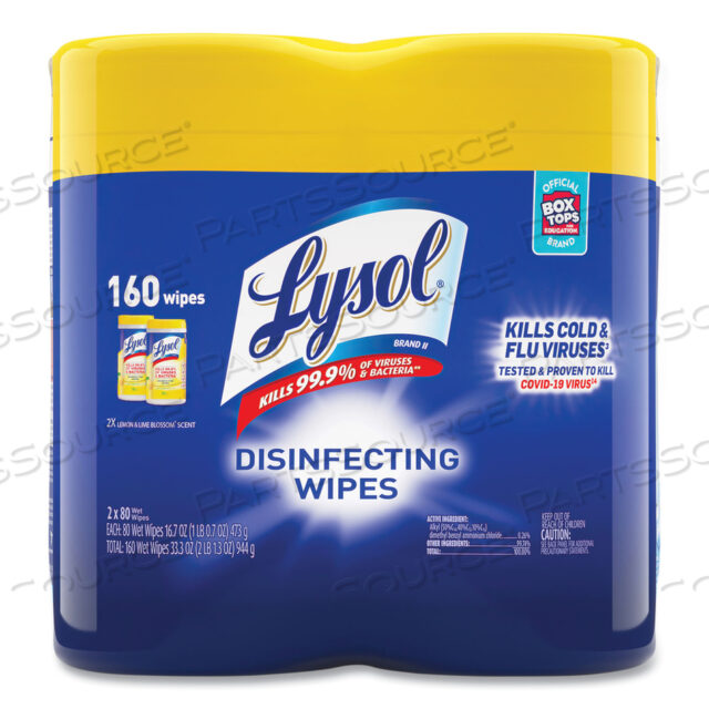 OEM#: 19200-80296DISINFECTING WIPES, 7 X 7.25, LEMON AND LIME BLOSSOM, 80 WIPES/CANISTER, 2 CANISTERS/PACK, 3 PACKS/CARTON by Lysol