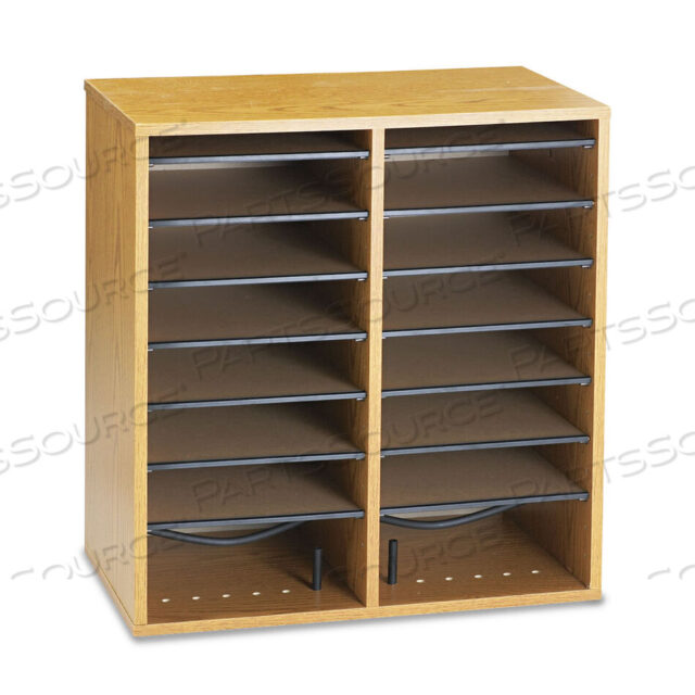 OEM#: 9422MOWOOD/LAMINATE LITERATURE/CD SORTER, 16 COMPARTMENTS, 19.5 X 11.75 X 21, MEDIUM OAK by Safco