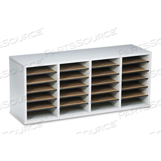 OEM#: 9423GRWOOD/LAMINATE LITERATURE SORTER, 24 COMPARTMENTS, 39.25 X 11.75 X 16.38, GRAY by Safco