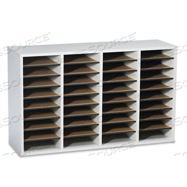 OEM#: 9424GRWOOD/LAMINATE LITERATURE SORTER, 36 COMPARTMENTS, 39.25 X 11.75 X 24, GRAY by Safco