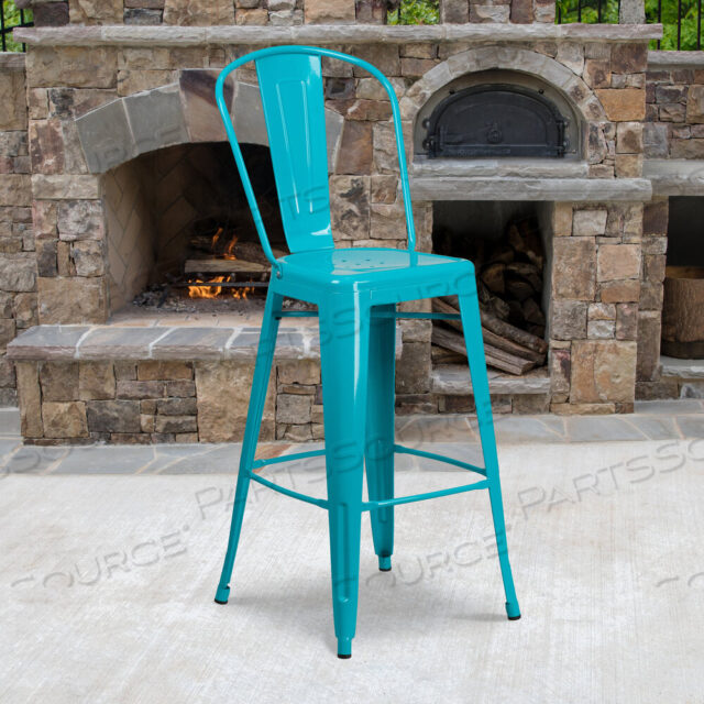 OEM#: ET-3534-30-CB-GGCINDY COMMERCIAL GRADE 30 HIGH CRYSTAL TEAL-BLUE METAL INDOOR-OUTDOOR BARSTOOL WITH BACK by Flash Furniture