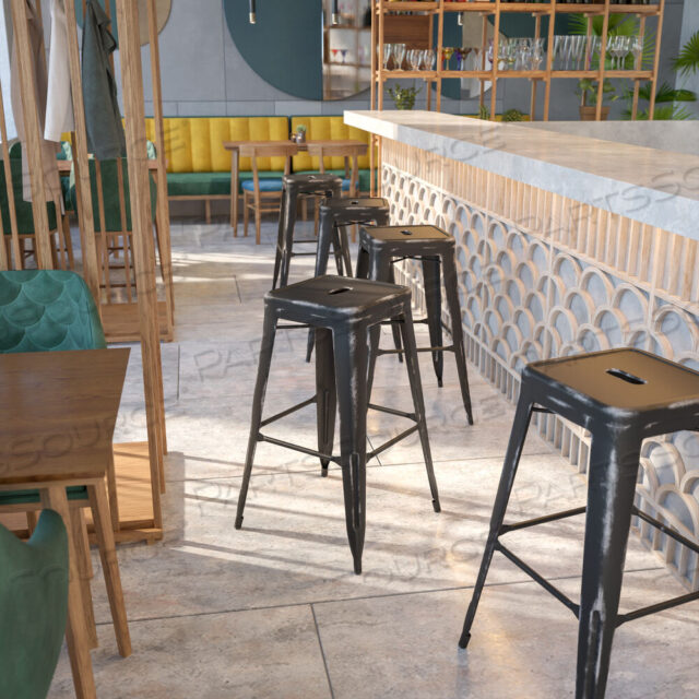 OEM#: ET-BT3503-30-BK-GGKAI COMMERCIAL GRADE 30 HIGH BACKLESS DISTRESSED BLACK METAL INDOOR-OUTDOOR BARSTOOL by Flash Furniture