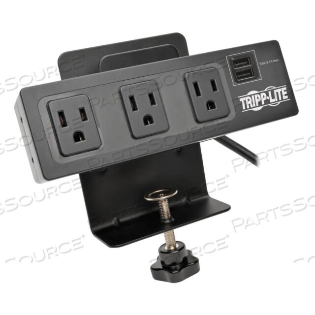 OEM#: TLP310USBC3-OUTLET SURGE PROTECTOR STRIP DESK CLAMP W/ 2-PORT USB CHARGING by Tripp Lite