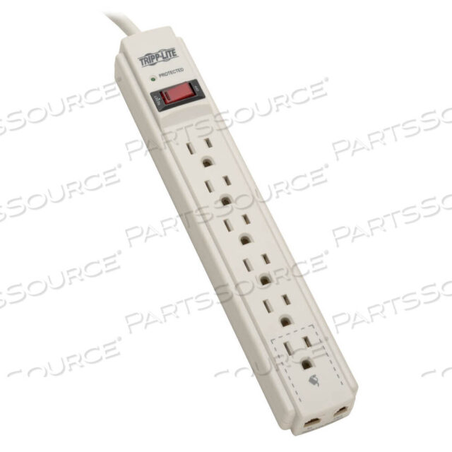 OEM#: TLP604TELSURGE PROTECTOR STRIP 120V 6 OUTLET RJ11 4FT CORD 790 JOULE by Tripp Lite