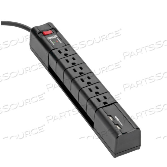 OEM#: TLP608RUSBBPROTECT IT! SURGE PROTECTOR, 6 AC OUTLETS/2 USB PORTS, 8 FT CORD, 1,080 J, BLACK by Tripp Lite