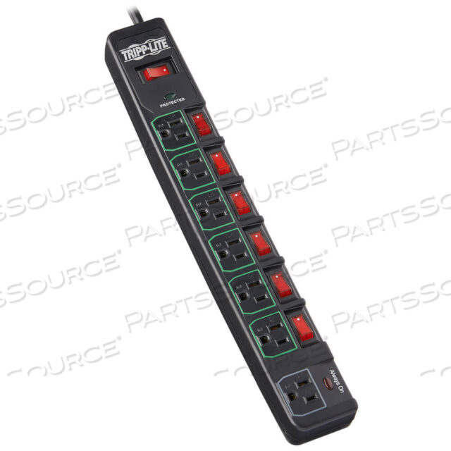 OEM#: TLP76MSGBECO SURGE PROTECTOR POWER STRIP GREEN 7-OUTLET 6FT CORD, BLACK by Tripp Lite