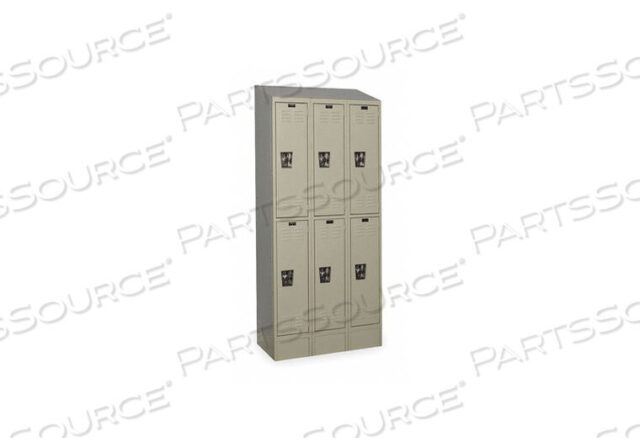 OEM#: URB3258-2ASB-PTREADY-BUILT II DOUBLE TIER 6 DOOR STEEL LOCKER, 12WX15DX36H, TAN, ASSEMBLED by Hallowell