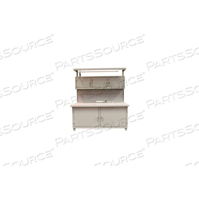 CABINET WORKSTATION WITH LIGHT FIXTURE, OUTLETS AND PEGBOARD