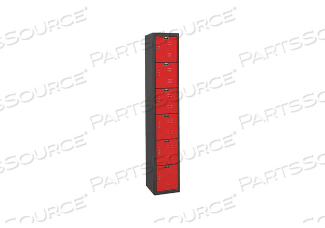 OEM#: U1282-6A-MRSIX TIER 6 DOOR BLACK TIE STEEL LOCKER, 12WX18DX12H, BLACK/RED, ASSEMBLED by Hallowell