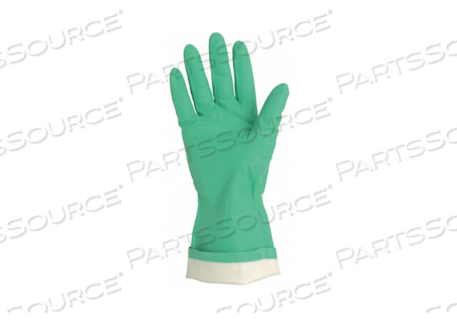 GREEN FLOCK LINED NITRILE, 15 MIL, STRAIGHT CUFF, SIZE 8.5, ECONOMY