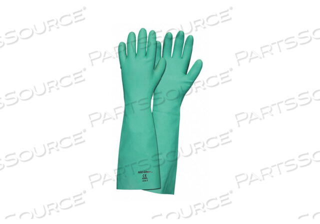 GREEN UNLINED NITRILE, 22 MIL, 18 STRAIGHT CUFF, SIZE 11, TEXTURED GRIP