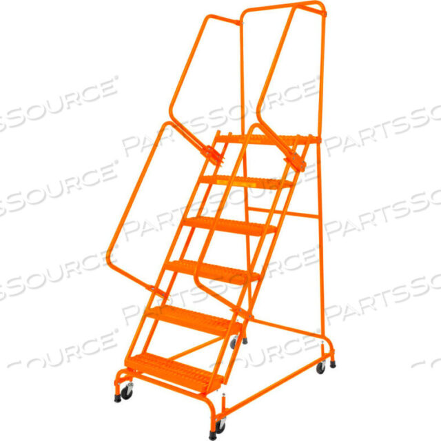 OEM#: FS063021P-OPERFORATED 24W 6 STEP СТАЛЬНАЯ РОЛЛИВАЯ ЛЕСТНИЦА 21D TOP STEP С ПОРУЧНЯМИ, БЛОКИРУЕМАЯ СТУПЕНЬКА ОРАНЖЕВАЯ от Ballymore