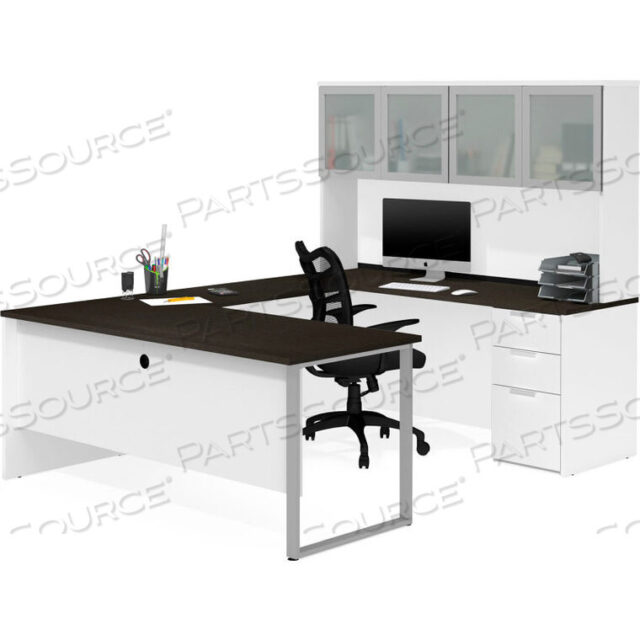 OEM#: 110890-17U-DESK WITH FROSTED GLASS DOOR HUTCH - WHITE AND DEEP GRAY - PRO-CONCEPT PLUS SERIES by Bestar