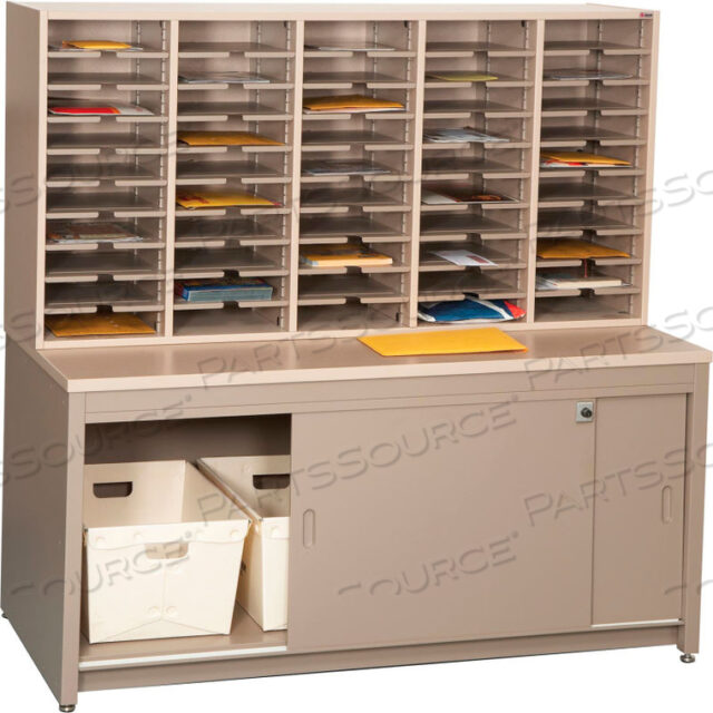 MAIL MASTER OVERSIZE WORKSTATION 7, DESERT DUSK LAMINATE TOP MEDIUM GRAY FINISH