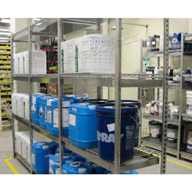 OEM#: 43878-08S-GYV-GRIP PRE-CONFIGURED WIRE SHELVING SPILL CONTAINMENT SYSTEM - 48W X 18D X 84H - STARTER - GRAY by Equipto