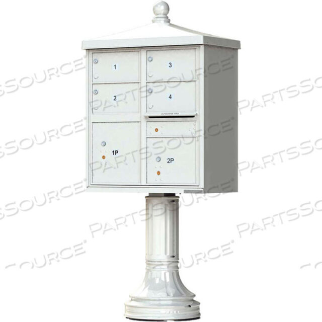 OEM#: 1570-4T5V2AFVITAL CLUSTER BOX UNIT W/VOGUE TRADITIONAL ACCESSORIES, 4 MAILBOXES & 2 PARCEL LOCKERS, POSTAL GREY by Florence Manufacturing Company