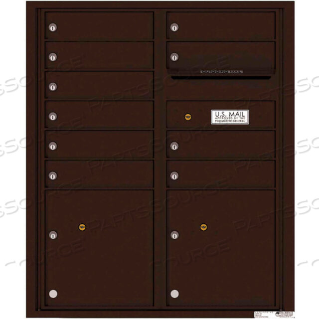 OEM#: 4CADD-10DBVERSATILE 4C MAILBOX 4CADD-10, 37-1/4H, 10 MAILBOXES, 2 PARCEL, FRONT LOADING, BROWN, USPS by Florence Manufacturing Company