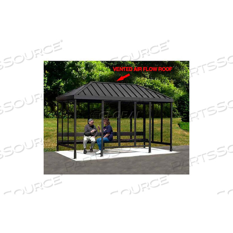 OEM#: 4-2BVR-CASMOKING SHELTER 4-2WSVR-CA, 4-SIDED, L & R OPEN FRONT, 10L X 5W, VENTED STANDING SEAM ROOF, CLEAR by Handi-Hut Inc