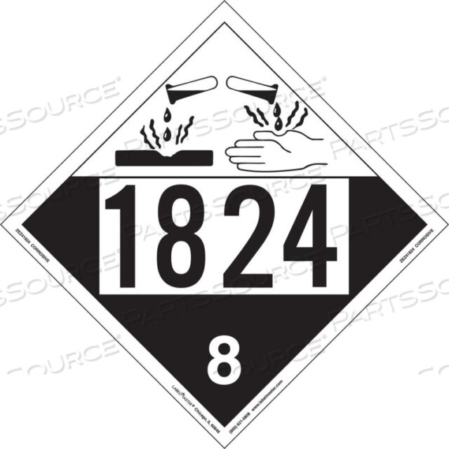 CORROSIVE PLACARD, UN 1824, REMOVABLE VINYL, 25/PACK