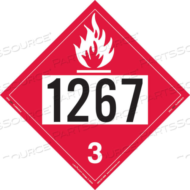 FLAMMABLE LIQUID PLACARD, UN 1267, RIGID VINYL, 25/PACK