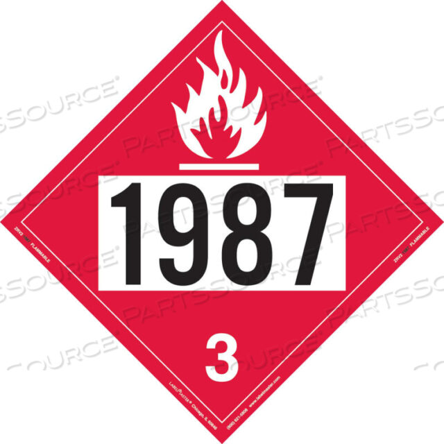 FLAMMABLE LIQUID PLACARD, UN 1987, RIGID VINYL, 25/PACK