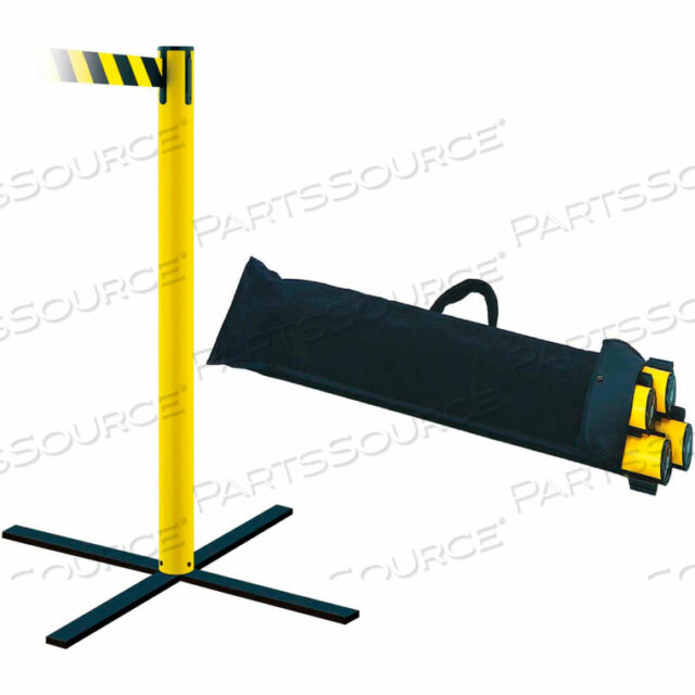 STOWAWAY RETRACTABLE BELT BARRIER, 38 YELLOW POST, 13 BLACK/YELLOW BELT, 4/PK