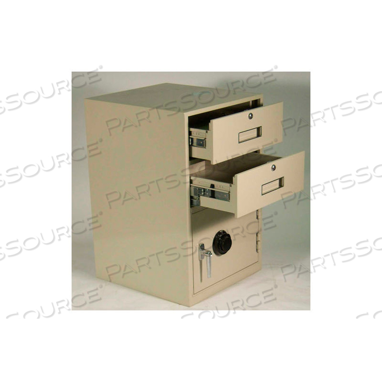 LOWBOY PEDESTAL SAFE - 2 DRAWERS THICK FRAME RIGHT HINGED DOOR 18X19X27-7/8 CHAMPAGNE