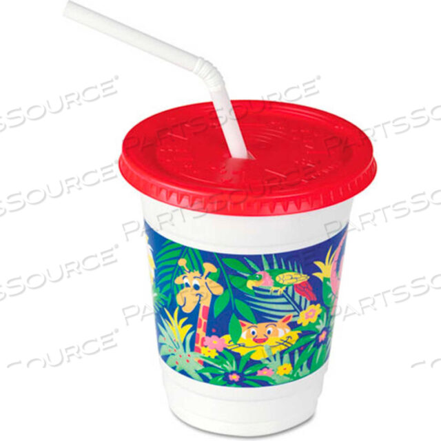 PLASTIC KIDS CUPS WITH LIDS AND STRAWS, 12 OZ., JUNGLE PRINT, 250/CARTON