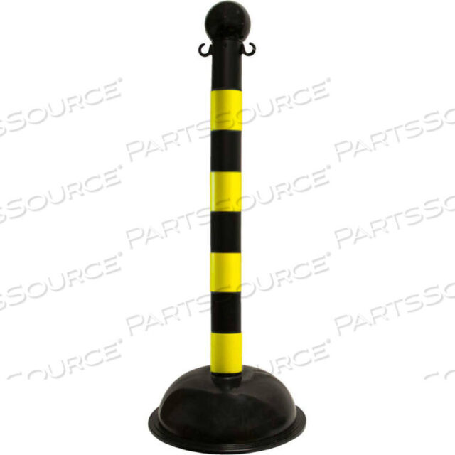 OEM#: 99929PLASTIC STANCHION, 3, BLK W/ YLW STRIPES, C-HOOK INCLUDED, 16 BASE, 41H by Mr. Chain