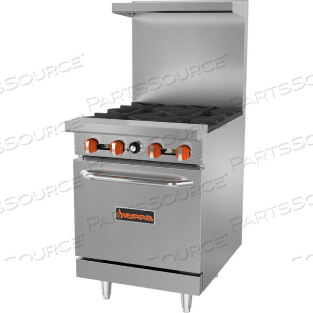 SIERRA RANGE - RESTAURANT RANGE, 4 BURNERS, NATURAL GAS, OVEN, S/S, CAST IRON BURNERS