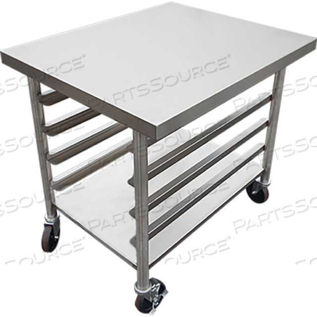 SLICER TABLE WITH TRAY SLIDES, UNDERSHELF & CASTERS 30X30X34
