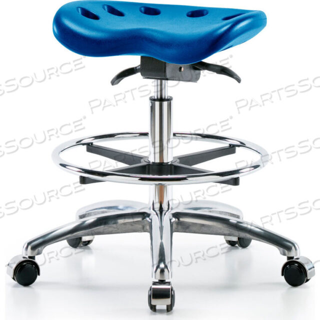 OEM#: PTMBSO-CR-CF-CC-BLUINTERION POLYURETHANE TRACTOR STOOL WITH FOOT RING AND SEAT TILT - BLUE W/ CHROME BASE by E Com Inc