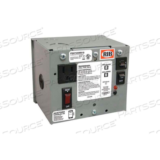 OEM#: PSH75AWB10AC POWER SUPPLY, ENCLOSED, SINGLE, 75VA, MULTI-TAP-24VAC, 10A BREAKER by RIB