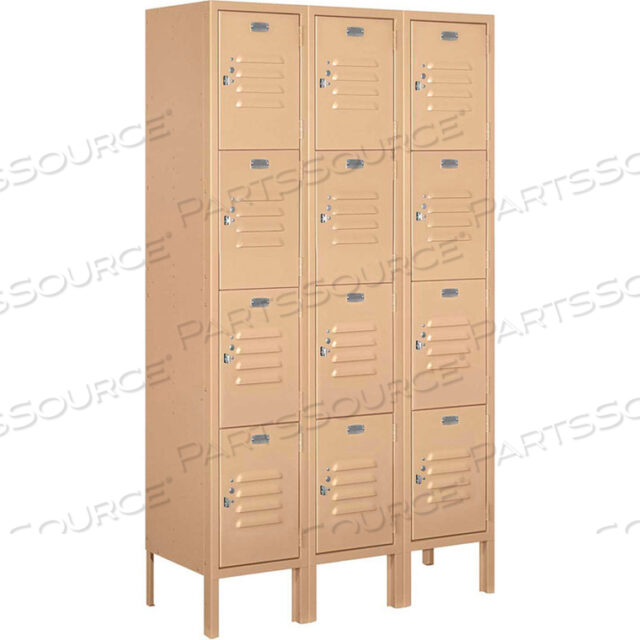 FOUR TIER 12 DOOR METAL LOCKER, 12WX12DX15H, TAN, UNASSEMBLED