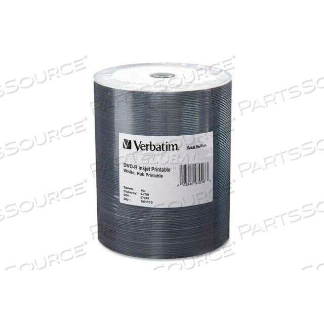 OEM#: 97016DVD-R, 16X SPEED, 4.7GB, INKJET PRINTABLE, WRAPPED, 100/PK, WHITE by Verbatim