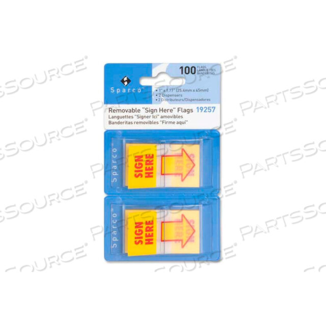 SIGN HERE FLAGS, 1 X 1-3/4, YELLOW, 50 FLAGS/DISPENSER, 2 DISPENSERS/PACK