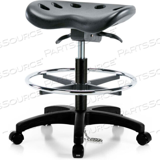 OEM#: GT827FESDINTERION ESD POLYURETHANE TRACTOR STOOL WITH FOOT RING & SEAT TILT - BLACK W/ BLACK BASE by E Com Inc
