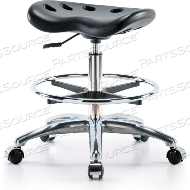 OEM#: PTMBSL-CR-CF-CC-BLKINTERION POLYURETHANE TRACTOR STOOL WITH FOOT RING - BLACK W/ CHROME BASE by E Com Inc