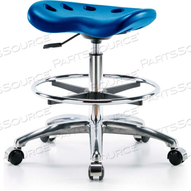 OEM#: PTMBSL-CR-CF-CC-BLUINTERION POLYURETHANE TRACTOR STOOL WITH FOOT RING - BLUE W/ CHROME BASE by E Com Inc