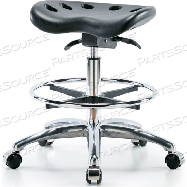 OEM#: PTMBSO-CR-CF-CCINTERION POLYURETHANE TRACTOR STOOL WITH FOOT RING AND SEAT TILT - BLACK W/ CHROME BASE by E Com Inc