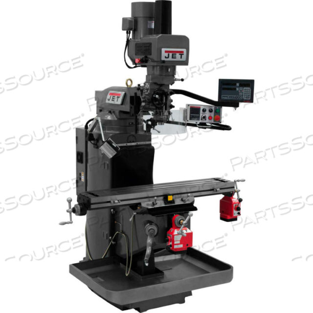 JET JTM-949EVS WITH NEWALL DP700 DRO, X & Y POWERFEEDS & AIR POWER DRAWBAR