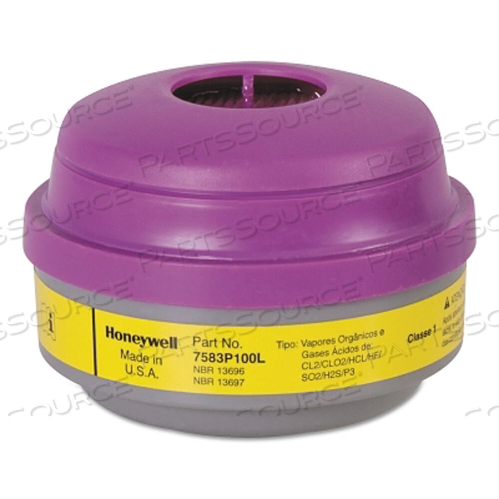 OEM#: 7583P100LКОМБИНИРОВАННЫЙ ГАЗОВЫЙ И ПАРОВОЙ КАРТРИДЖ, ЖЕЛТЫЙ/ПУРПУРНЫЙ, ХЛОР/ХЛОРИСТЫЙ ВОДОРОД/ОРГАНИЧЕСКИЕ ПАРЫ, ФИЛЬТР P100 от North Safety