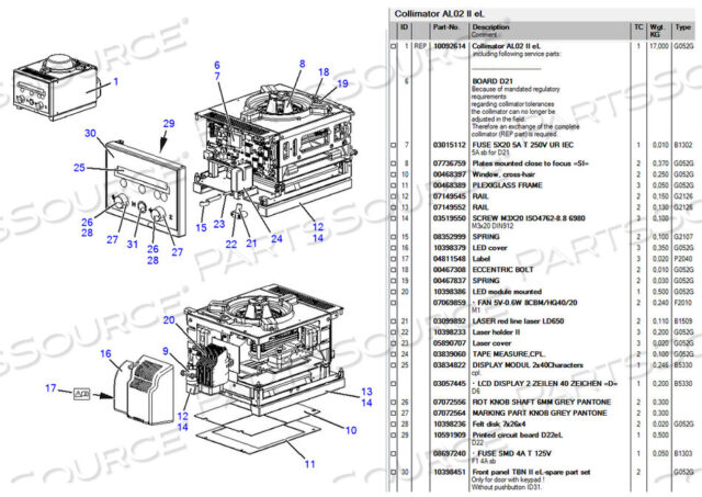 Заменяет Siemens Medical Solutions 10092614COLLIMATOR AL02 II EL