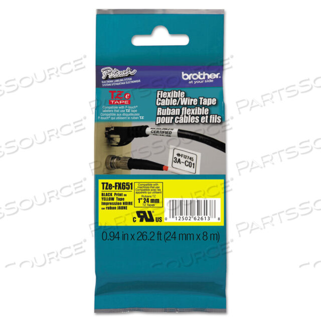 OEM#: TZEFX651TZE ГИБКИЙ ЛЕНТОВЫЙ КАРТРИДЖ ДЛЯ ЭТИКЕТ-МАШИН P-TOUCH, 0,94 X 26,2 ФУТА, ЧЕРНЫЙ НА ЖЕЛТОМ от Brother