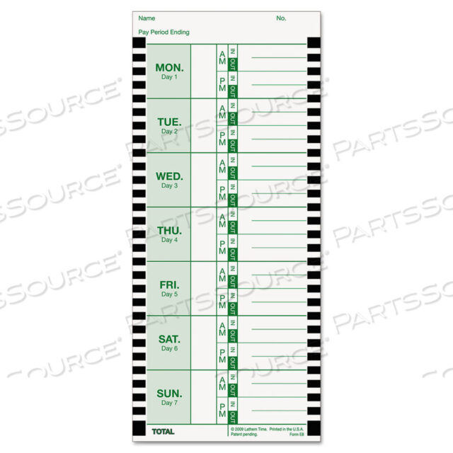 OEM#: E8-100 КАРТЫ ТАЙМЕРА ДЛЯ LATHEM TIME 800P, ОДНА СТОРОНА, 4 X 9, 100/УПАК от Lathem Time