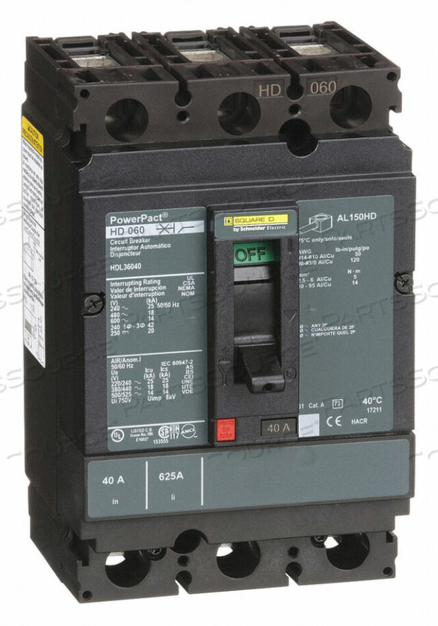 OEM#: HDL36040АВТОМАТИЧЕСКИЙ ВЫКЛЮЧАТЕЛЬ 40A 3P 600VAC HD от Square D